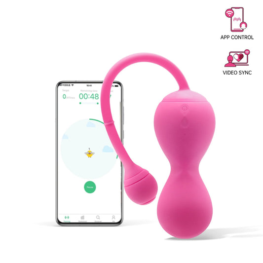Pink pelvic floor trainer with curved handle and rounded silicone bulb
