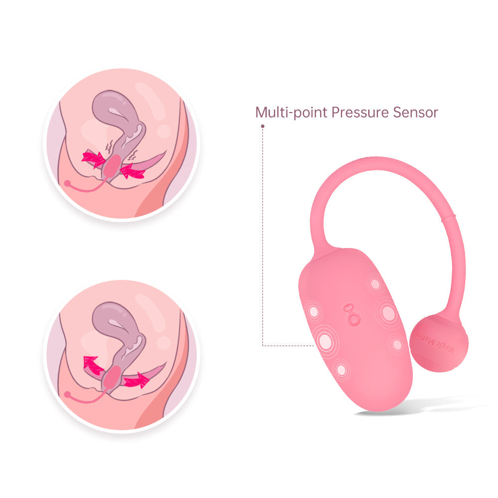 Kegel Coach pink silicone pelvic floor trainer with multi-point pressure sensor