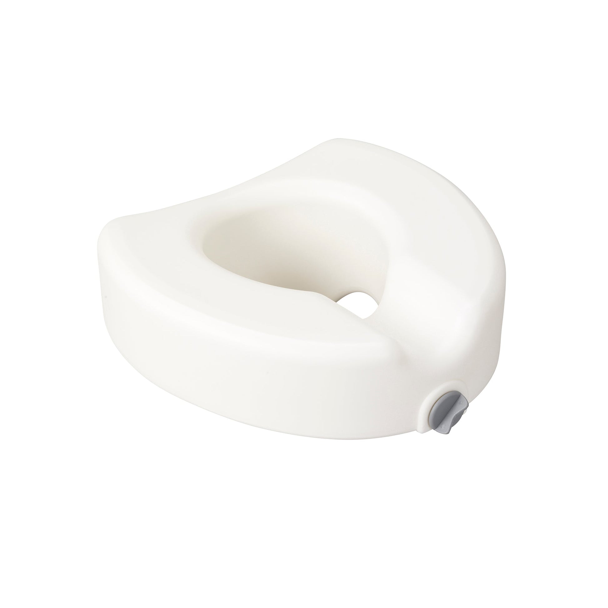White raised elongated toilet seat with locking latch