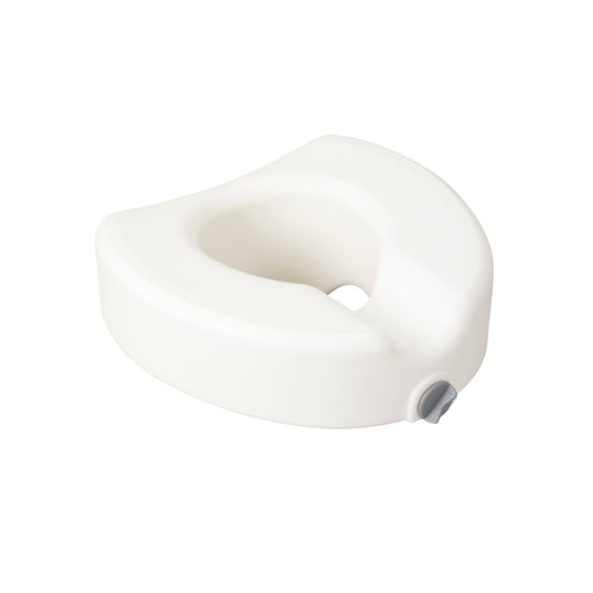 White raised elongated toilet seat with locking latch