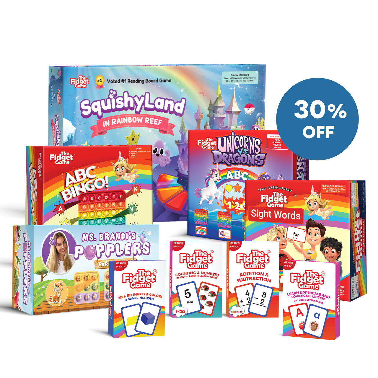 Unicorns vs Dragons learning game included in bundle with multiple Fidget Game boxes