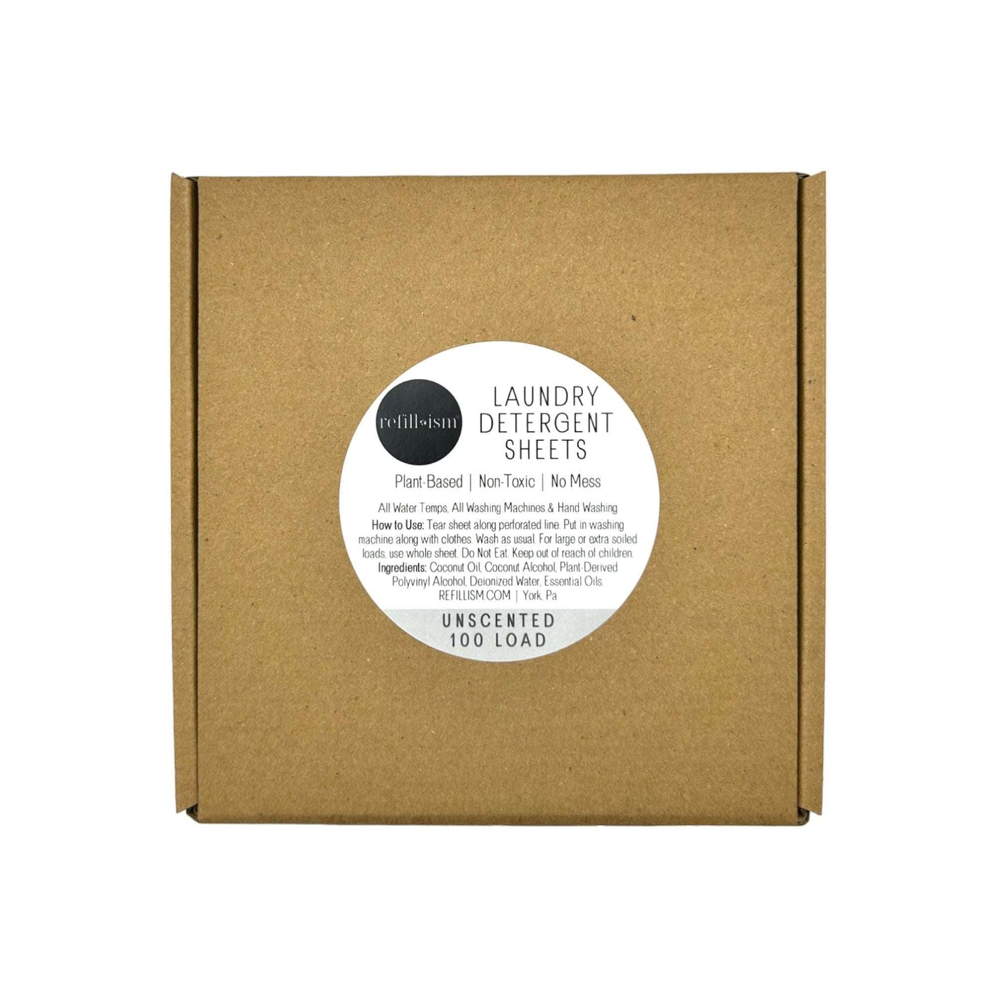 Laundry detergent sheet box, Unscented, 100 loads, plant-based