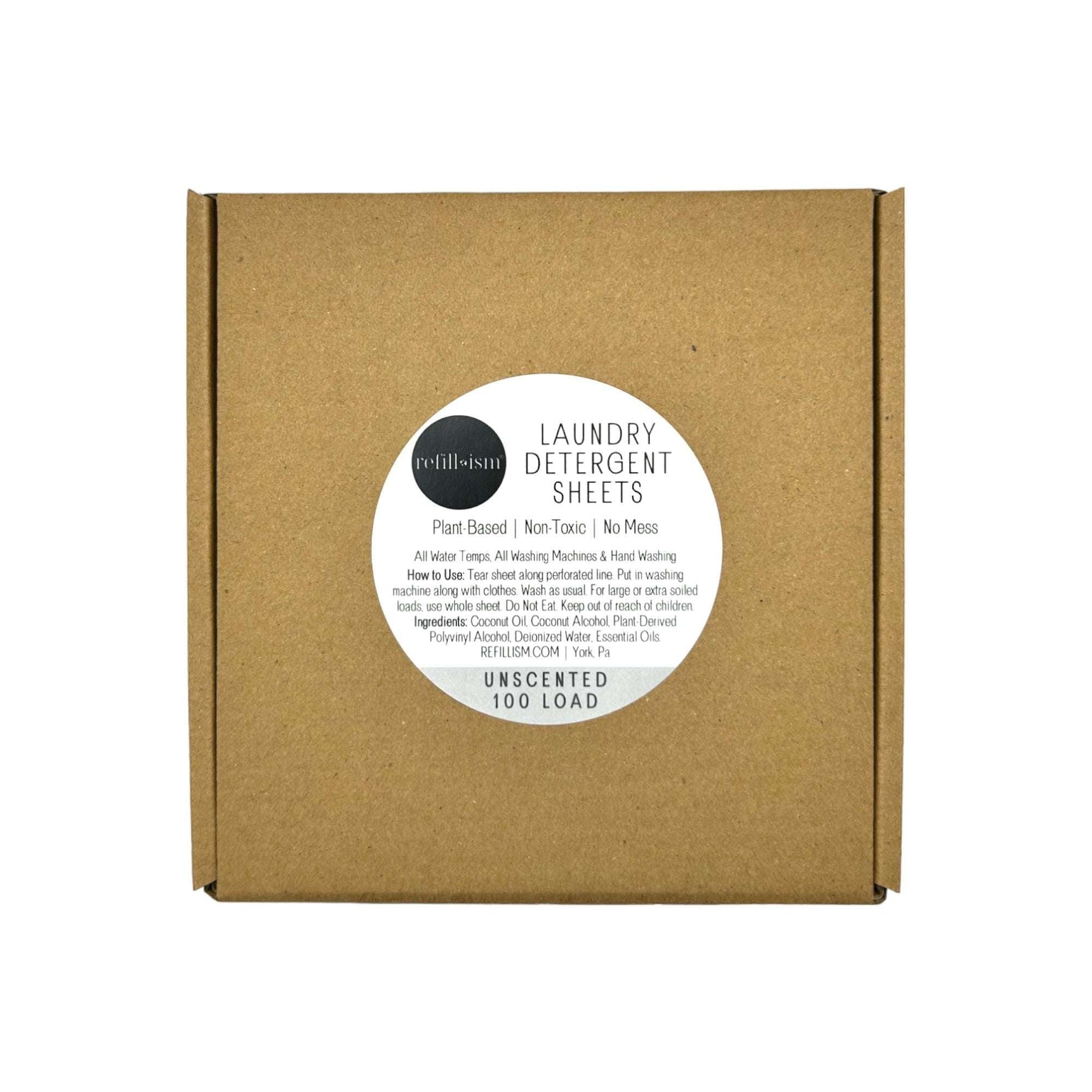 Laundry detergent sheet box, Unscented, 100 loads, plant-based