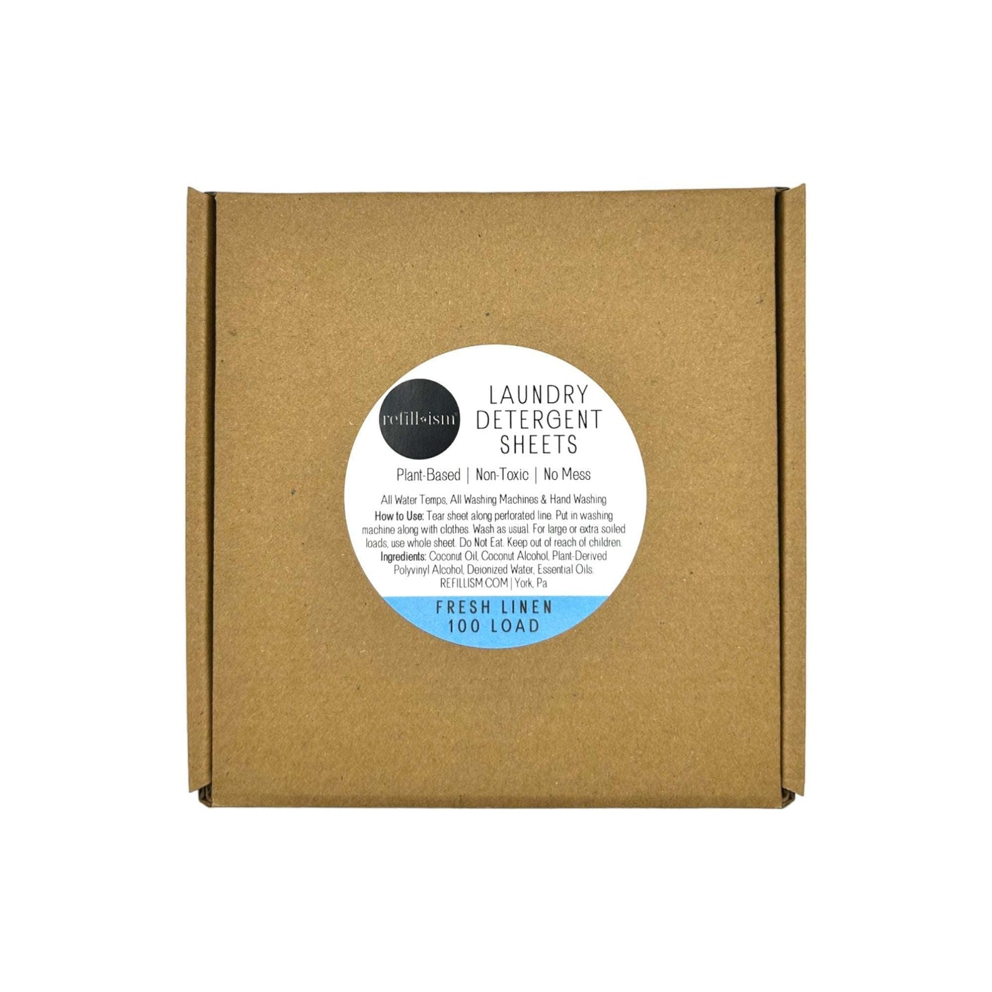 Laundry detergent sheet box, Fresh Linen scent, 100 loads, plant-based
