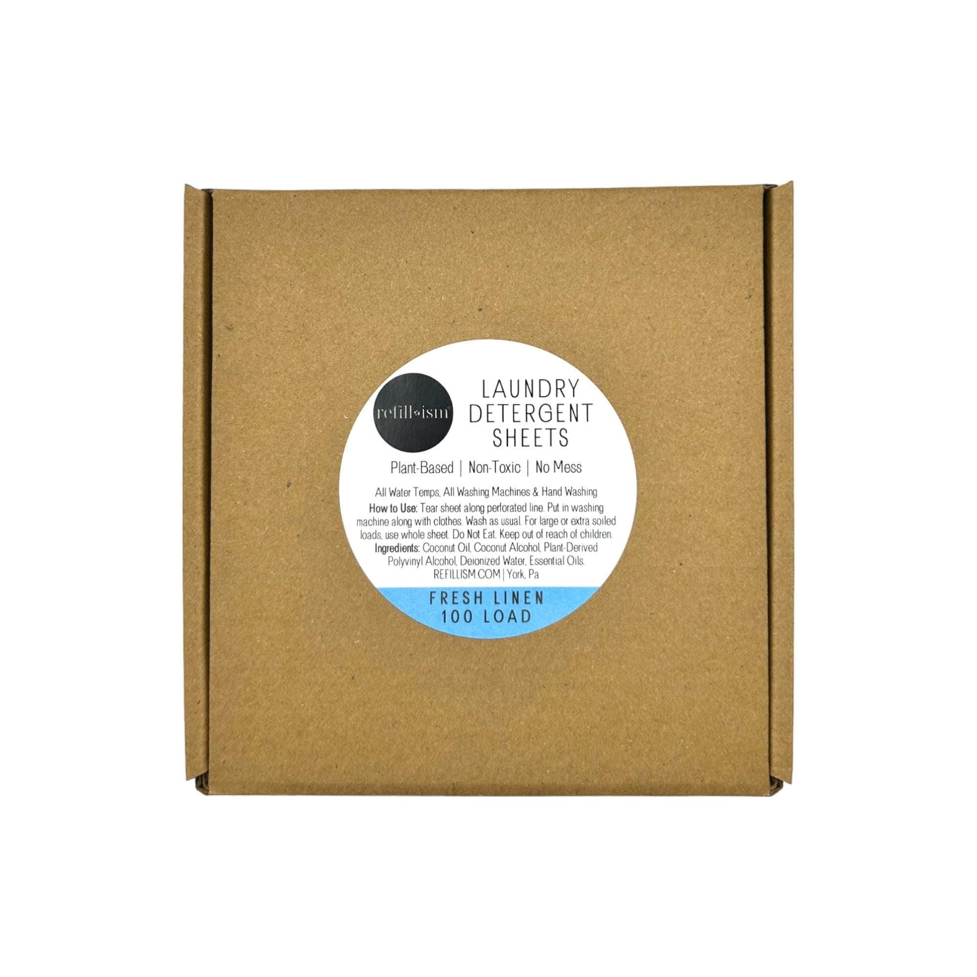 Laundry detergent sheet box, Fresh Linen scent, 100 loads, plant-based