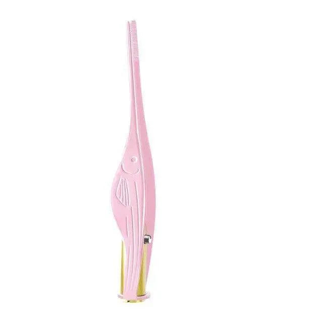 Ear pick tweezers tool with pink and yellow handle and fine comb edge