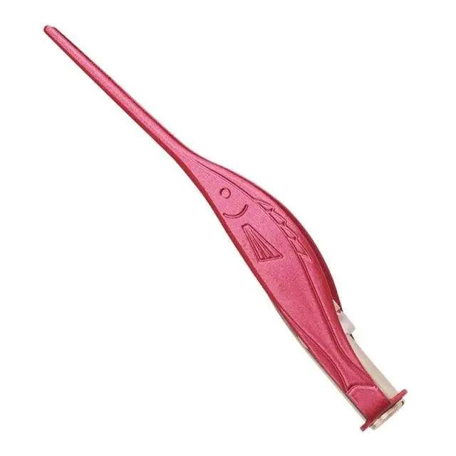 Ear pick tweezers tool with red handle and two-prong metal tip end