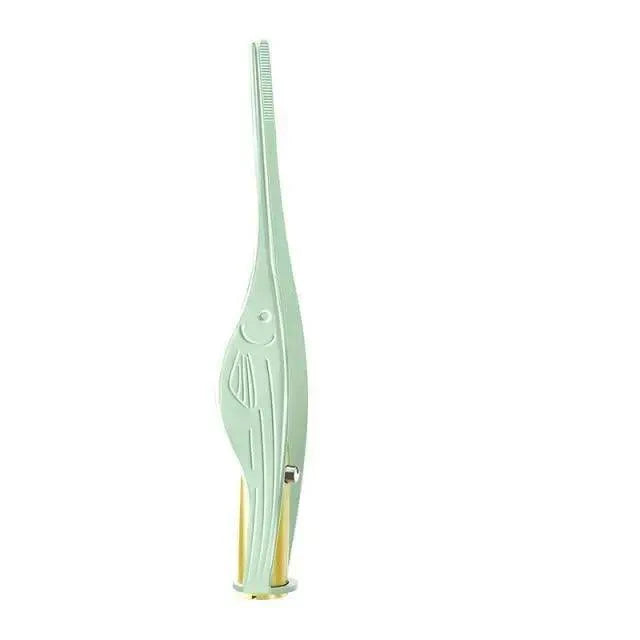 Ear pick tweezers tool with mint and yellow handle and fine comb edge