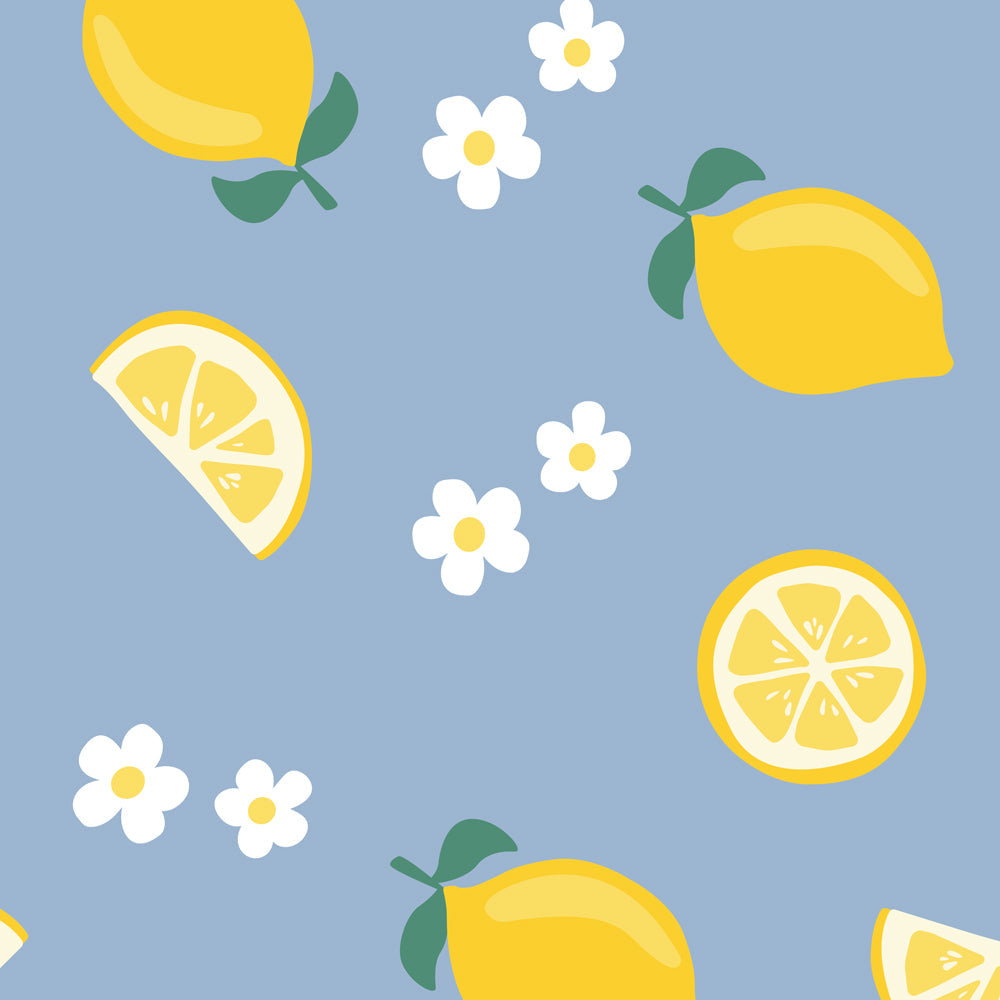 Lemon and flower print on light blue plush heating pad