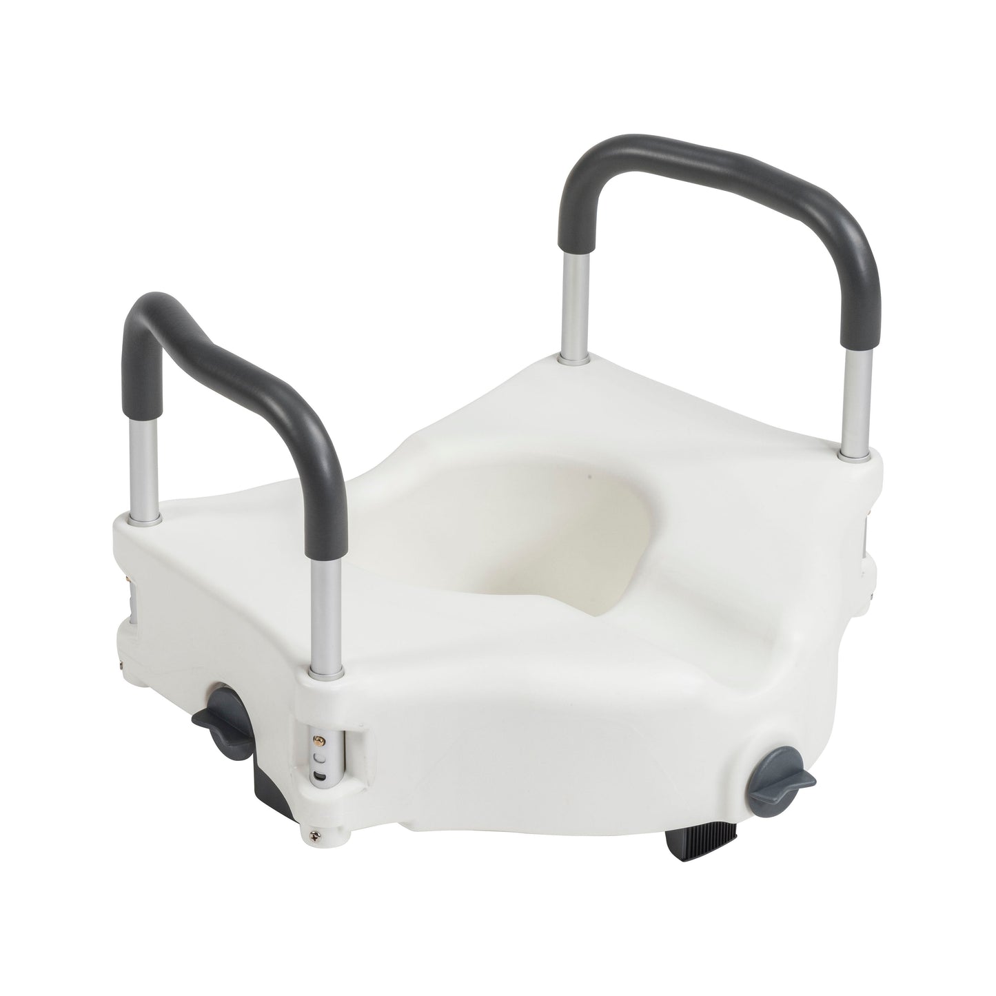 Raised toilet seat with armrests, locking base, 5 in height