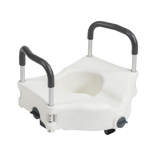 Raised toilet seat with armrests, locking base, 5 in height