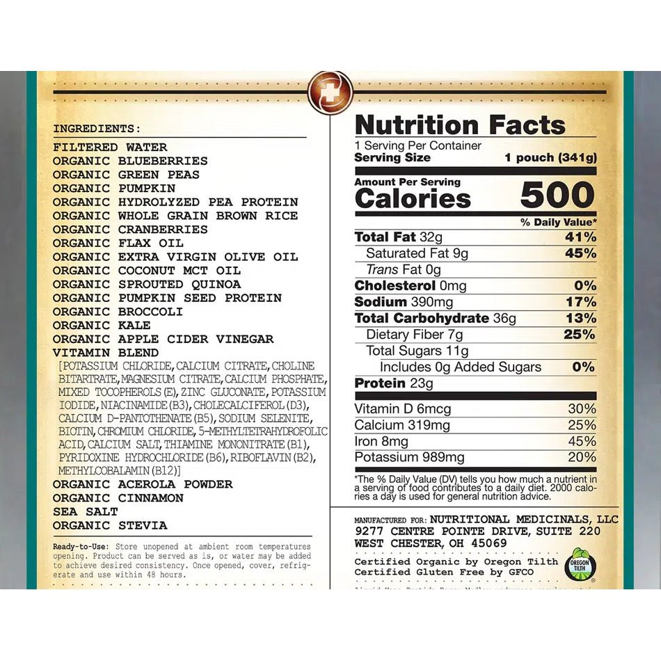 Liquid Hope Berry Medley nutrition facts: 500 calories per pouch (341 g)