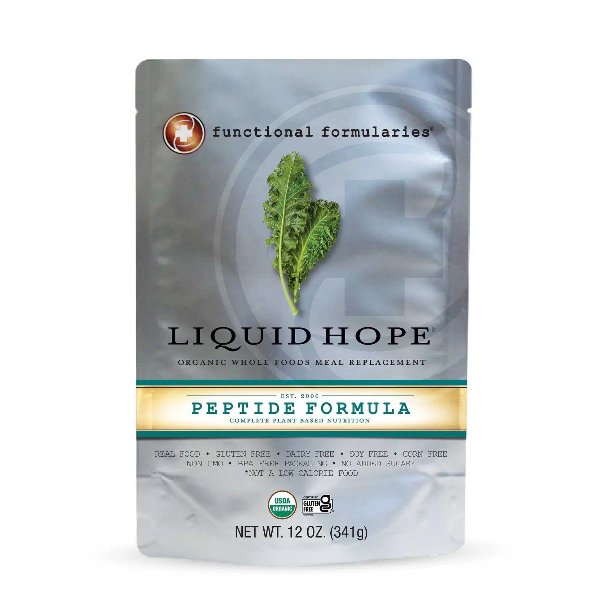 Liquid Hope peptide formula pouch, 12 oz (341 g), unflavored organic meal replacement