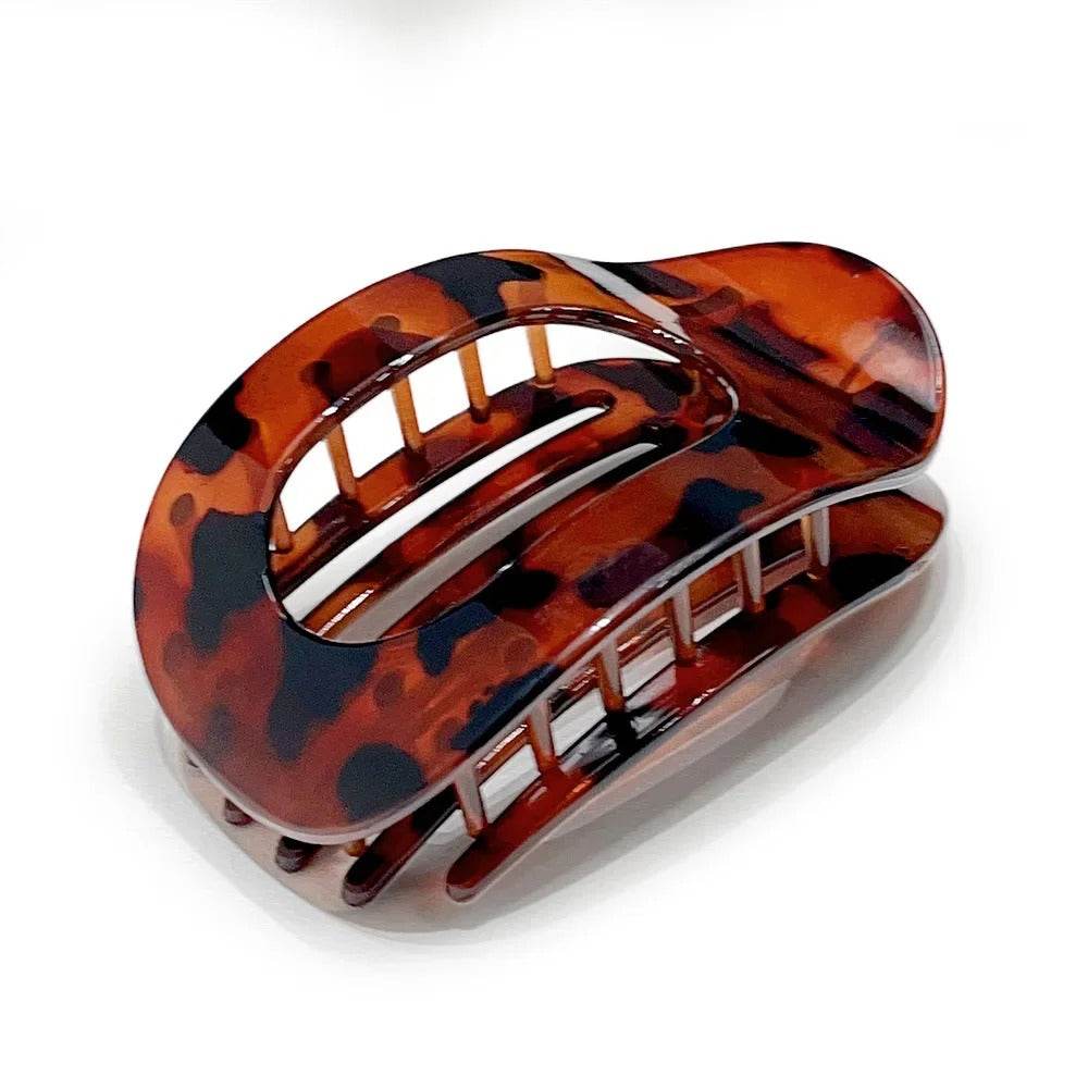 Leopard Matte Oval Hair Claw Clip – Curved Barrette for Women