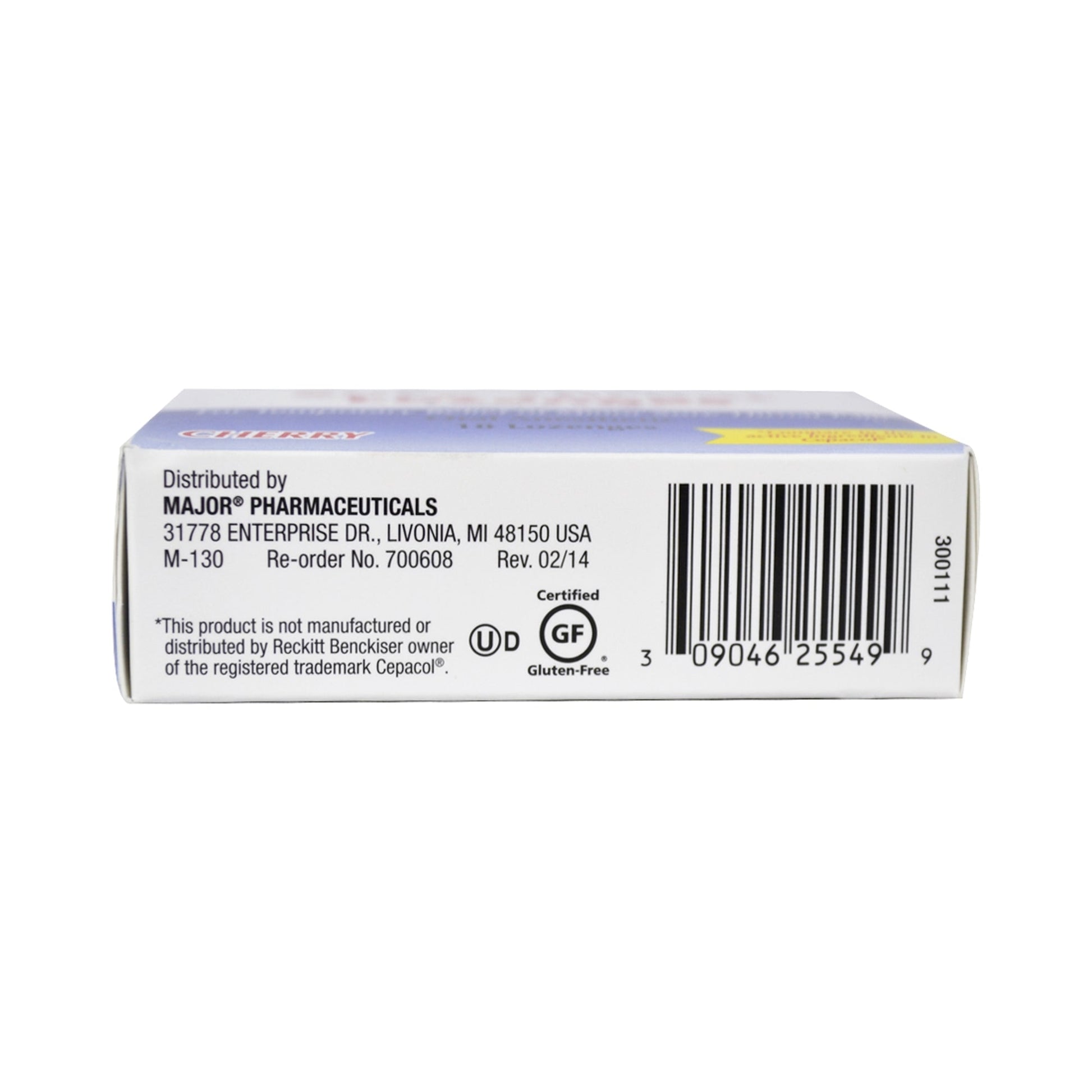 Back of sore throat lozenges box with barcode and lot details
