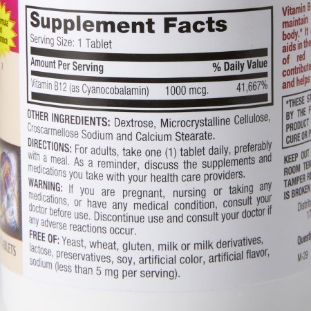 Supplement Facts panel: Vitamin B-12 (cyanocobalamin) 1000 mcg per tablet