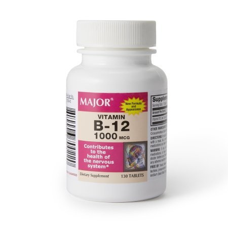 Vitamin B-12 1000 mcg supplement bottle with label, 130 tablets