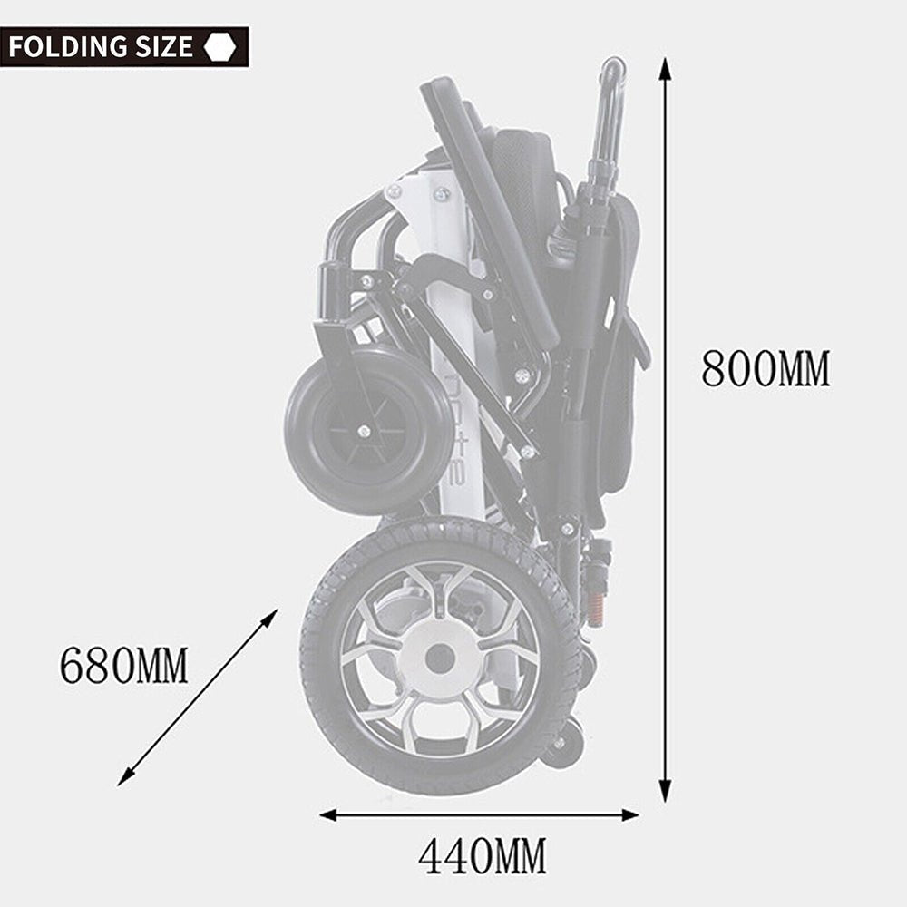 Mate Lightweight Foldable Electric Mobility Wheelchair: Folded dimensions 680mm x 440mm x 800mm