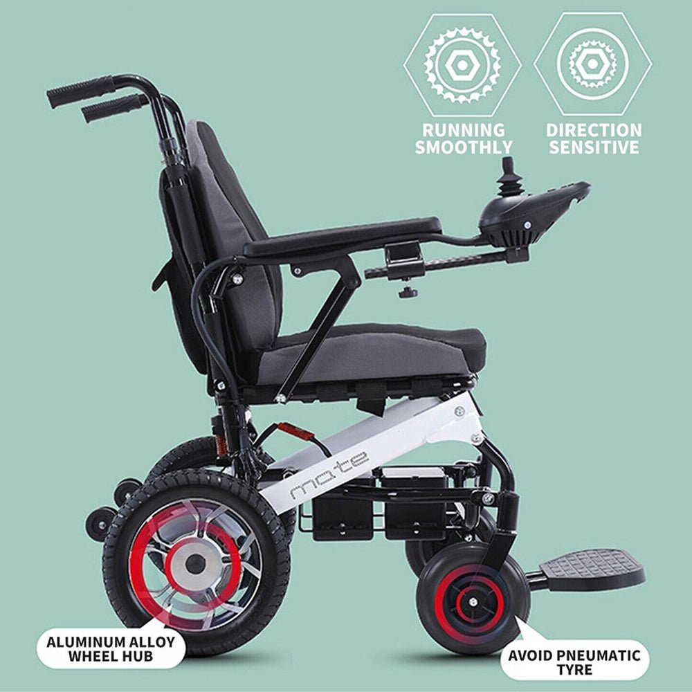 Mate lightweight foldable electric dual motor power wheelchair with aluminum alloy wheel hub