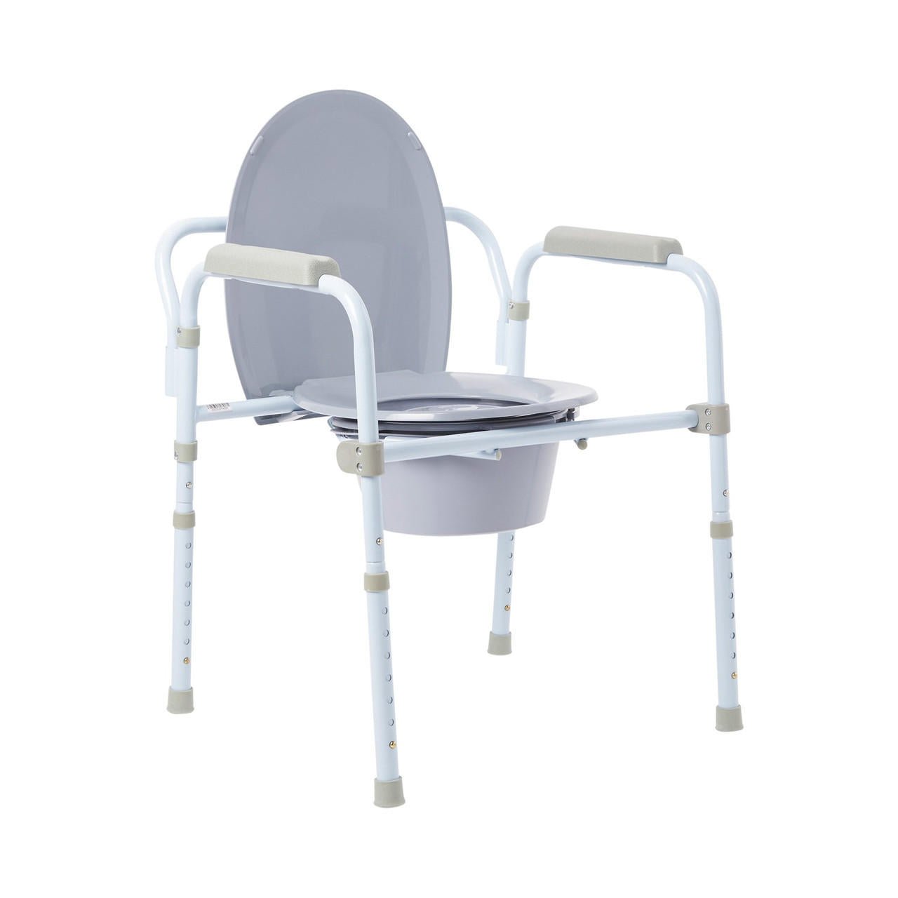 3-in-1 folding bedside commode with padded seat and backrest, gray plastic