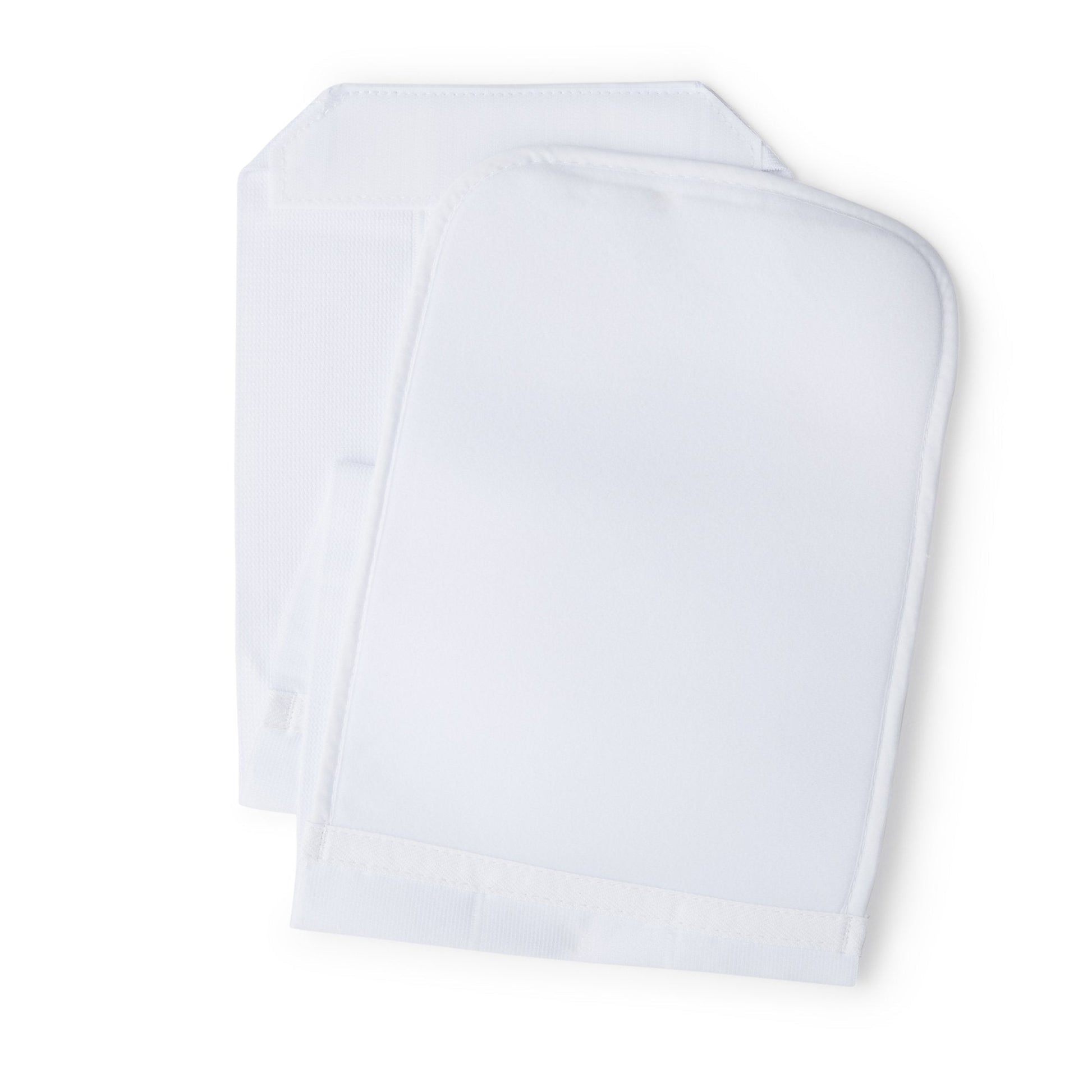 White abdominal binder panel with padded center and stitched edges