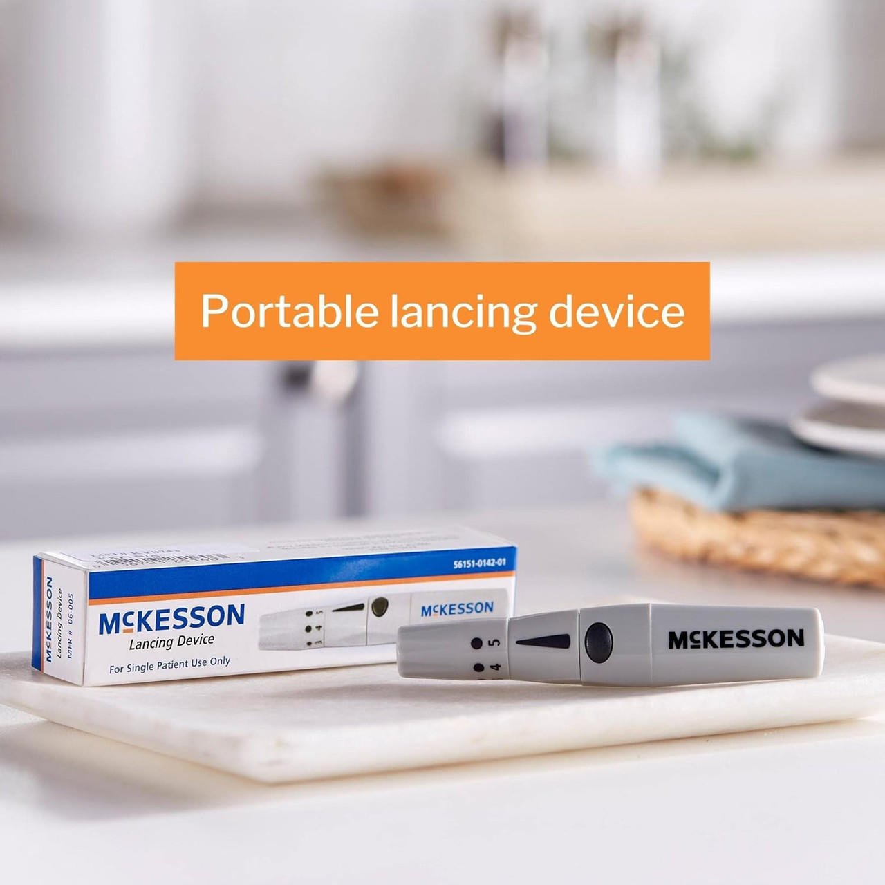 Portable lancing device with depth dial and spring-loaded trigger button