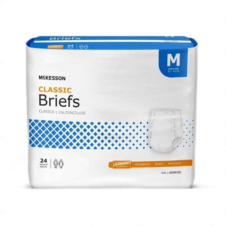 McKesson Lite adult briefs pack, size M (32–44 in), 24 count