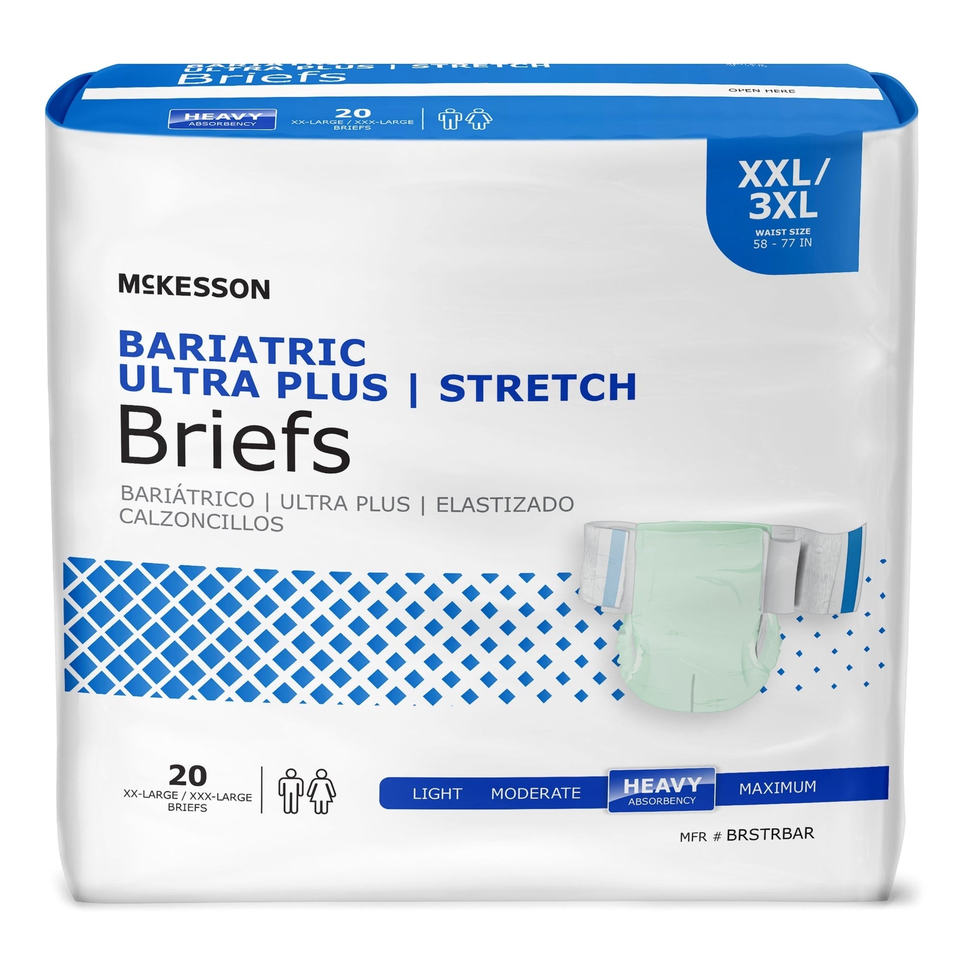 McKesson BARIATRIC Ultra Plus I Stretch briefs, XXL/3XL, light green, 20 count pack