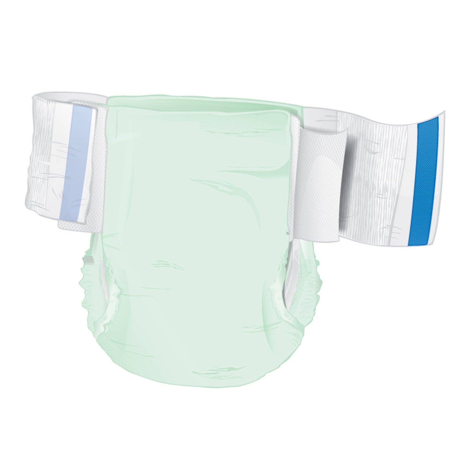 Light green adult briefs, Ultra Plus I Stretch, front view with elastic waist