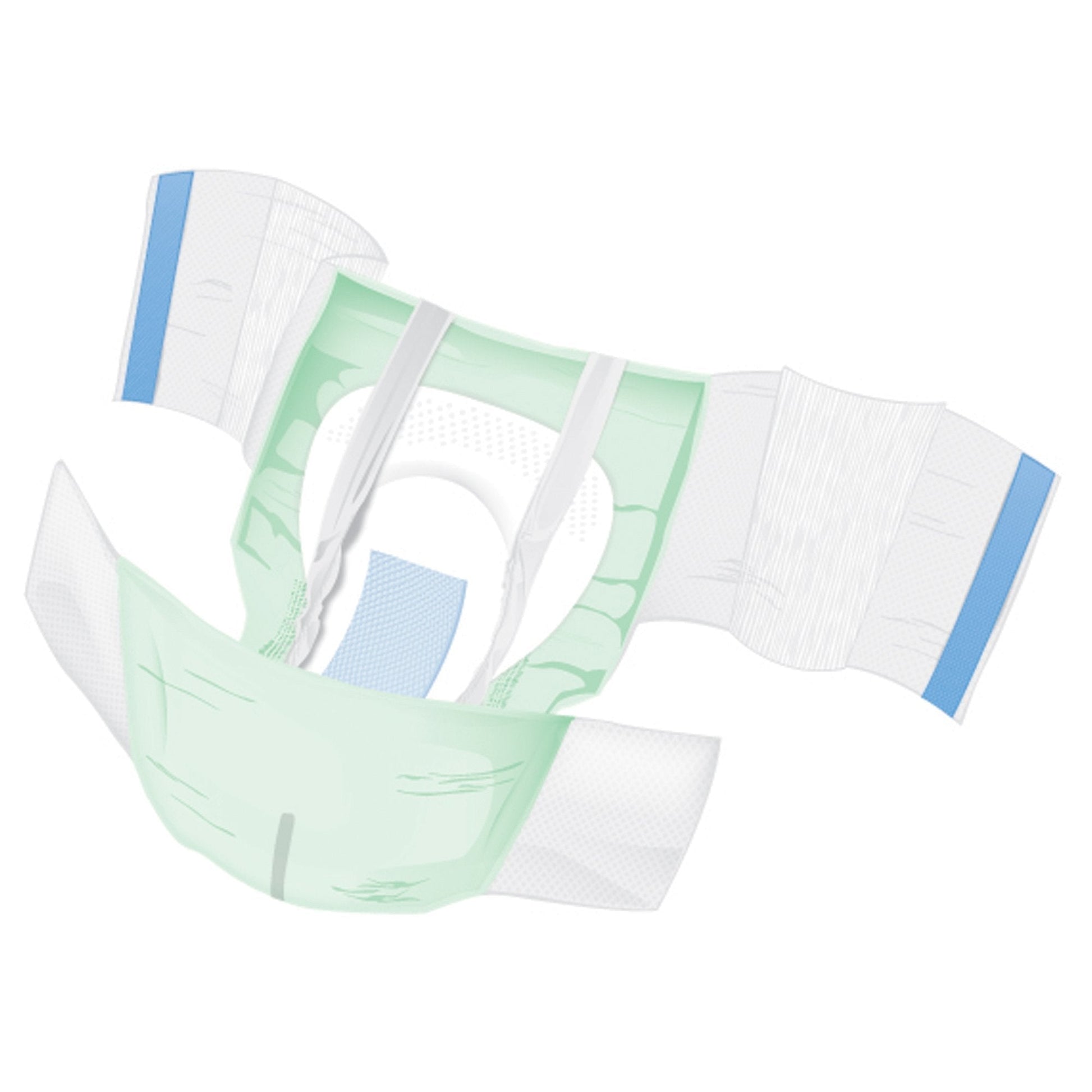 Light green adult briefs, Ultra Plus I Stretch, side view with leg openings