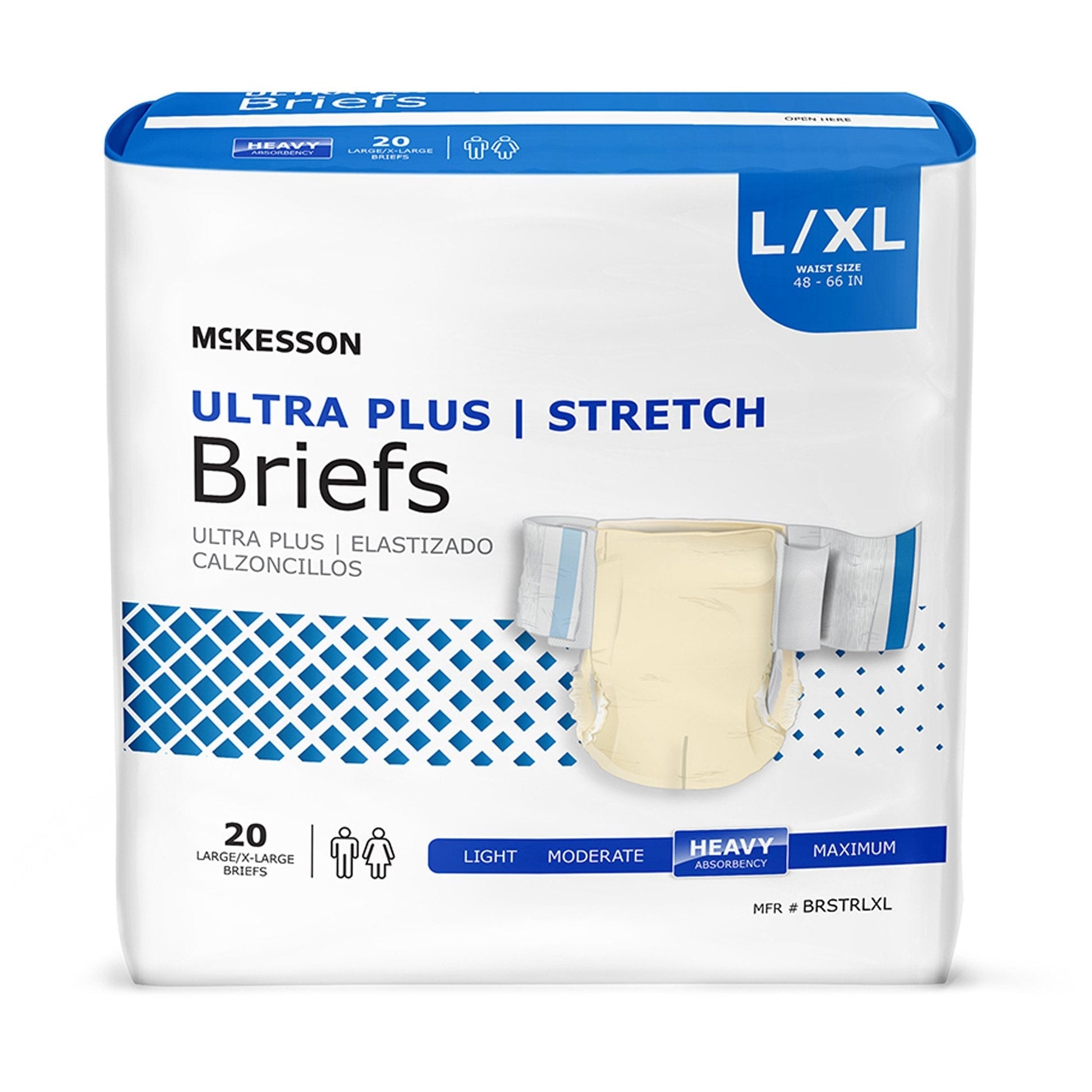 McKesson Ultra Plus I Stretch adult briefs, L/XL, light yellow, 20 count pack