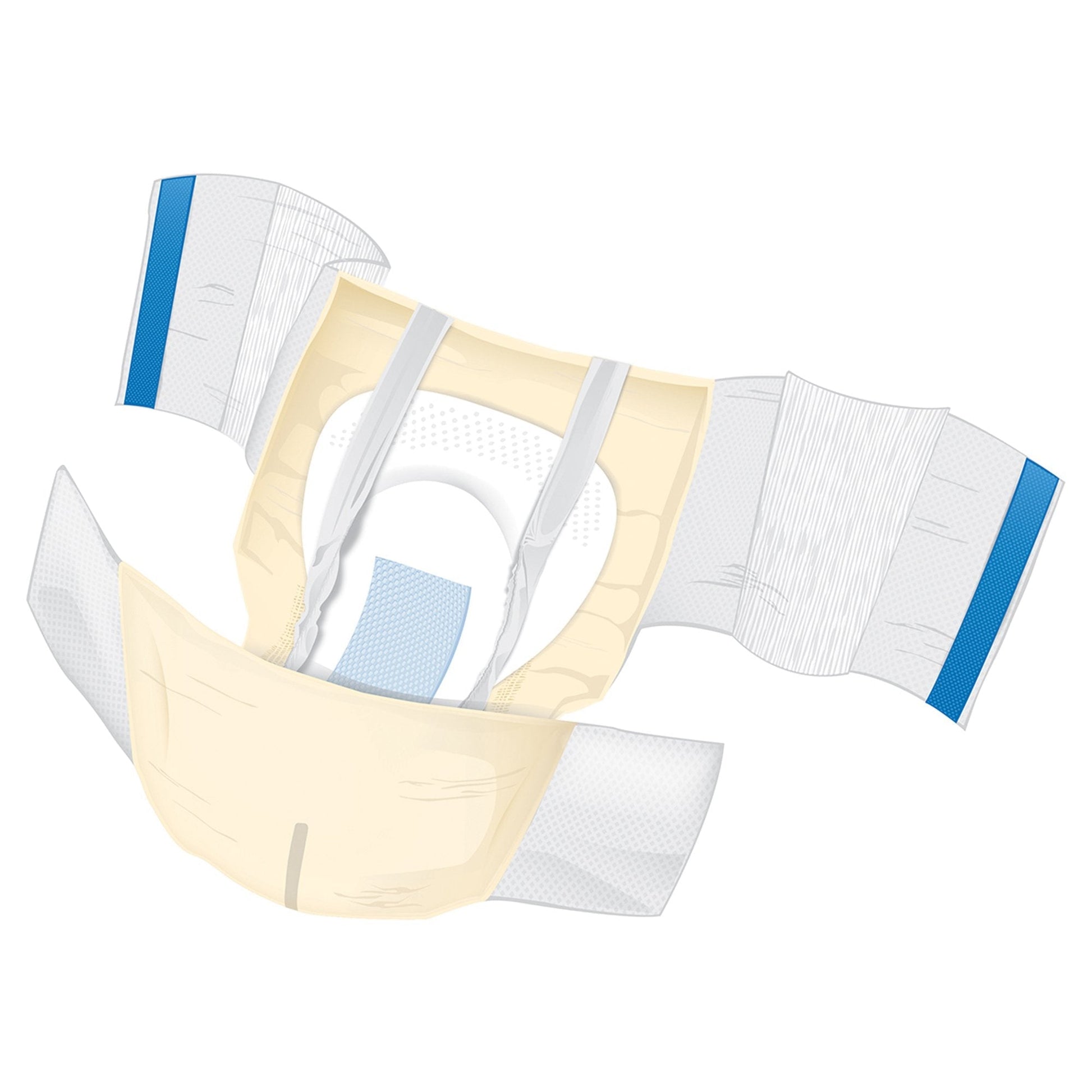 Light yellow adult briefs, Ultra Plus I Stretch, side view with leg openings