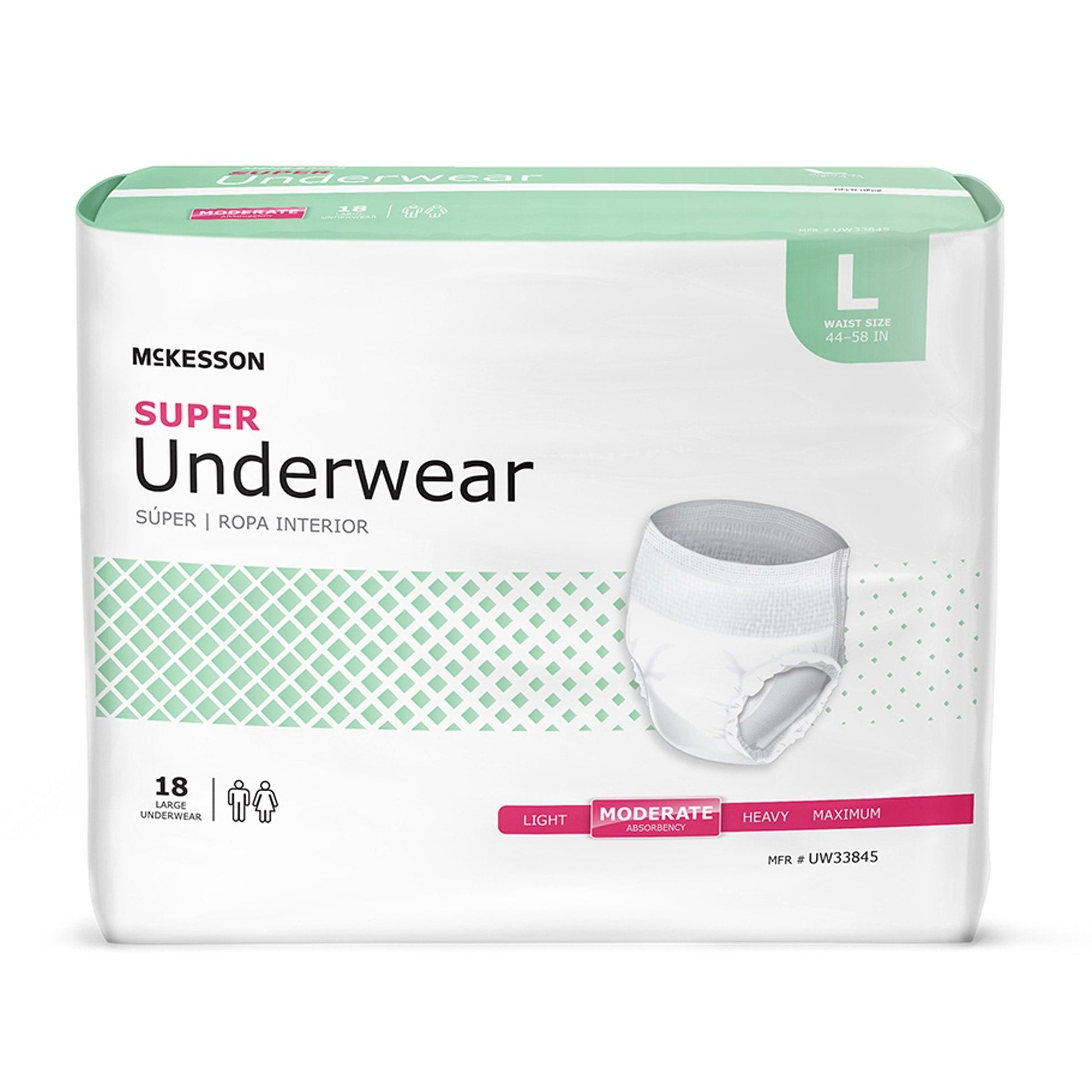 McKesson Super Underwear size L, 18 count adult pull-up package