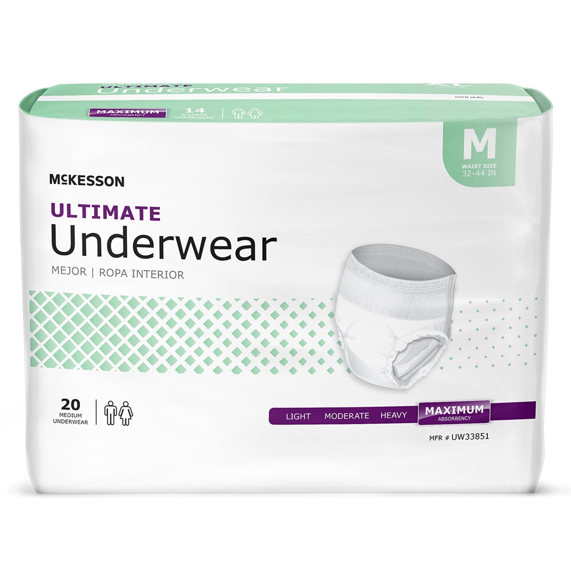 Ultimate pull-up underwear size M (32–44 in), maximum absorbency, 20-count pack