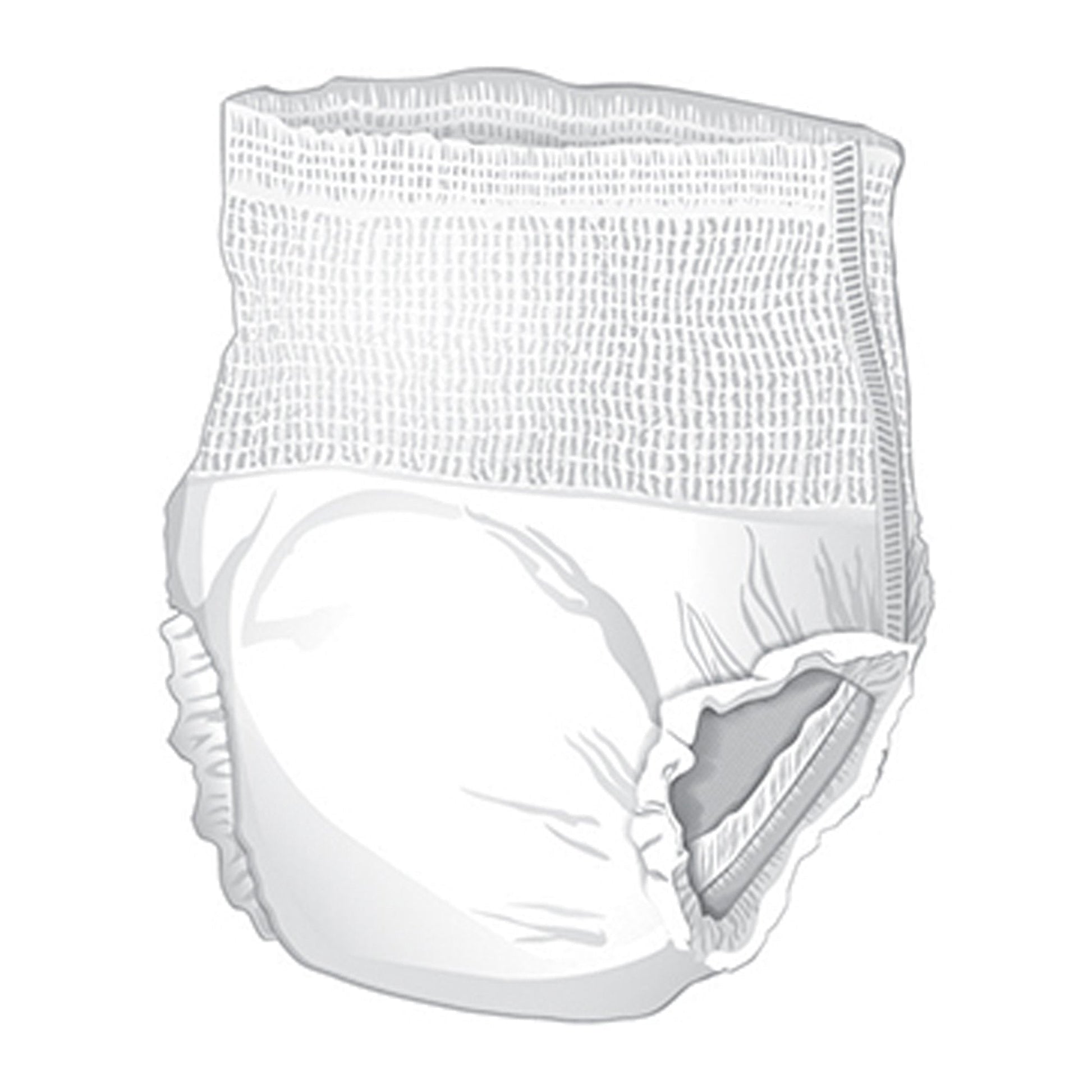 White pull-up underwear with elastic waistband and absorbent pad