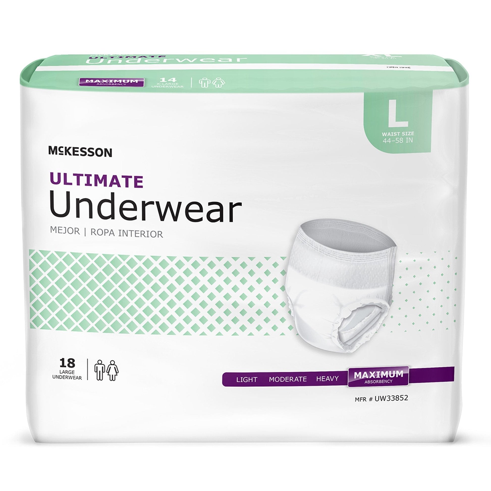 Ultimate pull-up underwear size L (44–58 in), maximum absorbency, 18-count pack
