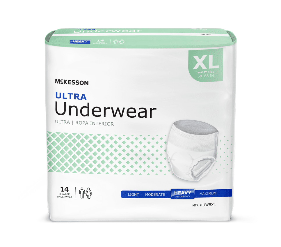 McKesson Ultra pull-up underwear, XL waist size 58–68 in, package of 14