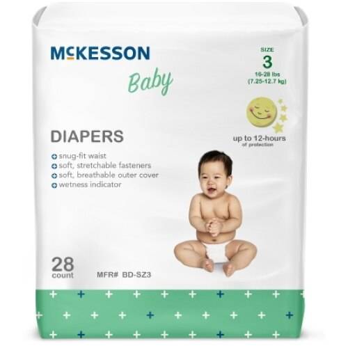 Baby diapers, Size 3, 28-count package