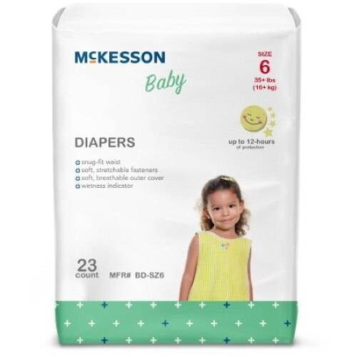 Baby diapers size 6, 23-count pack; up to 12-hour protection