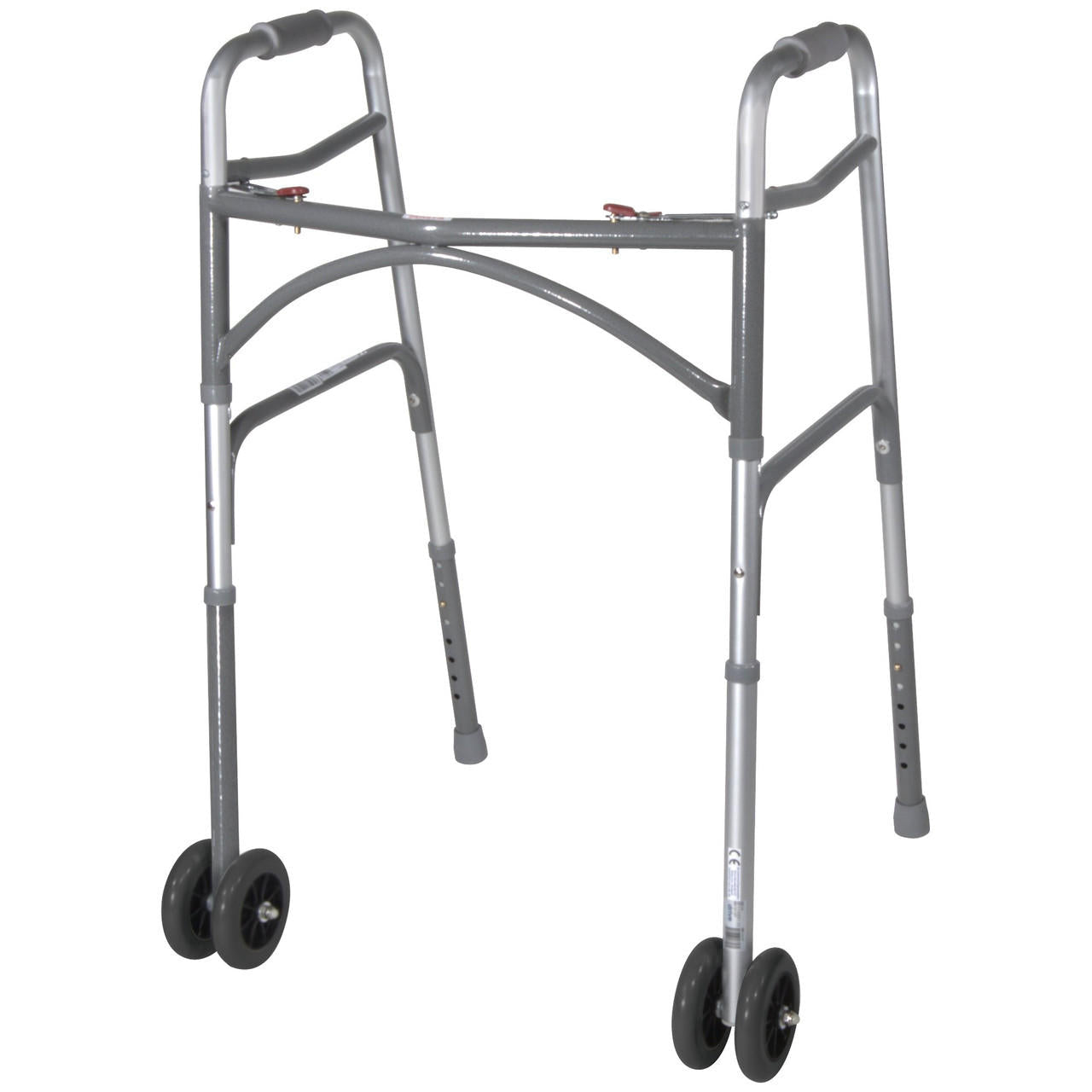 Bariatric folding walker with wheels, gray frame and black front casters