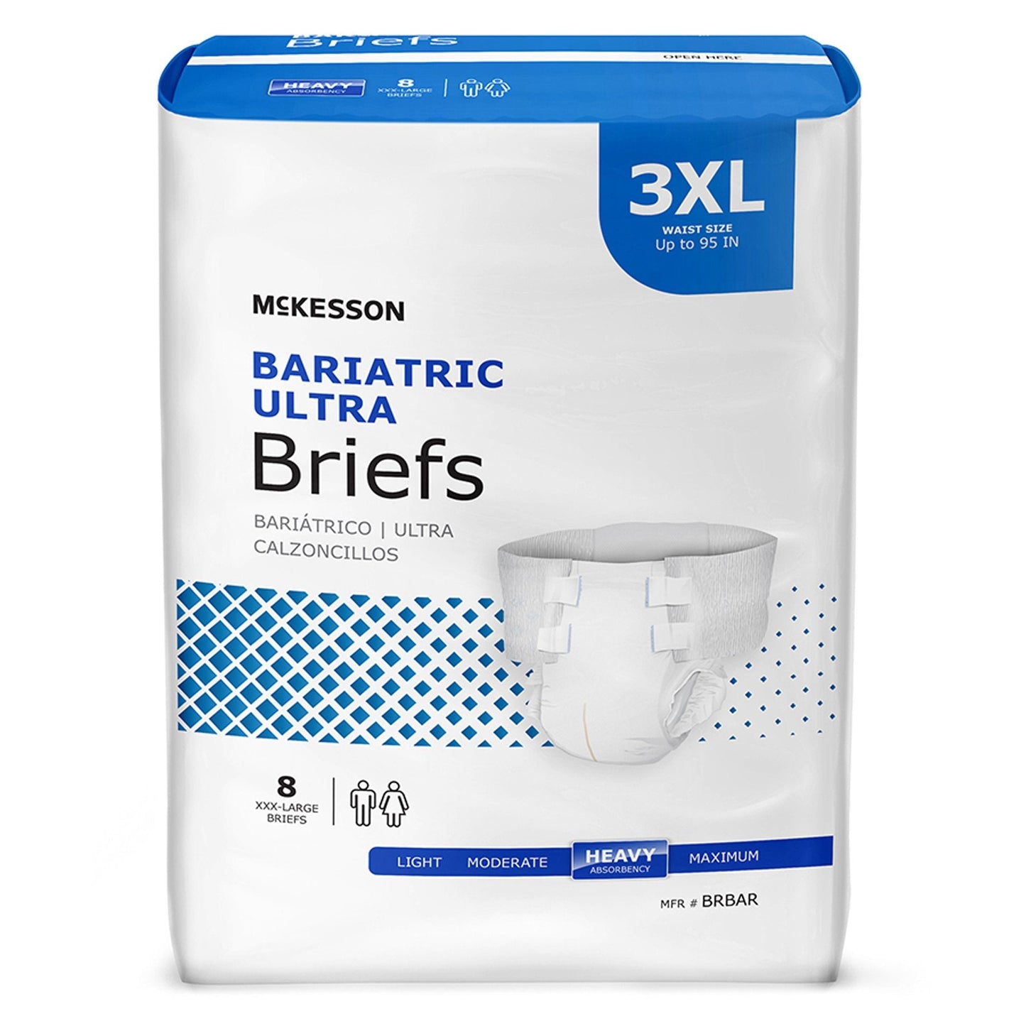 Bariatric Ultra brief package, size 3XL, pack of 8, heavy absorbency protection