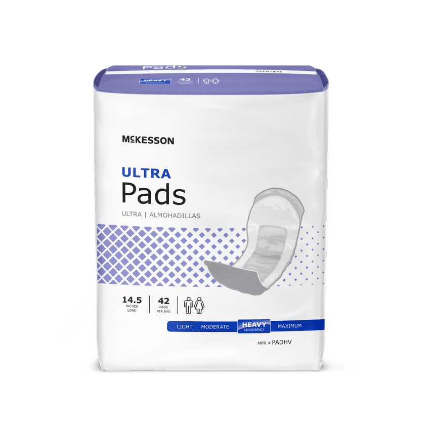 McKesson Ultra bladder control pads, heavy absorbency, 42 pads per pack, 14.5 in length