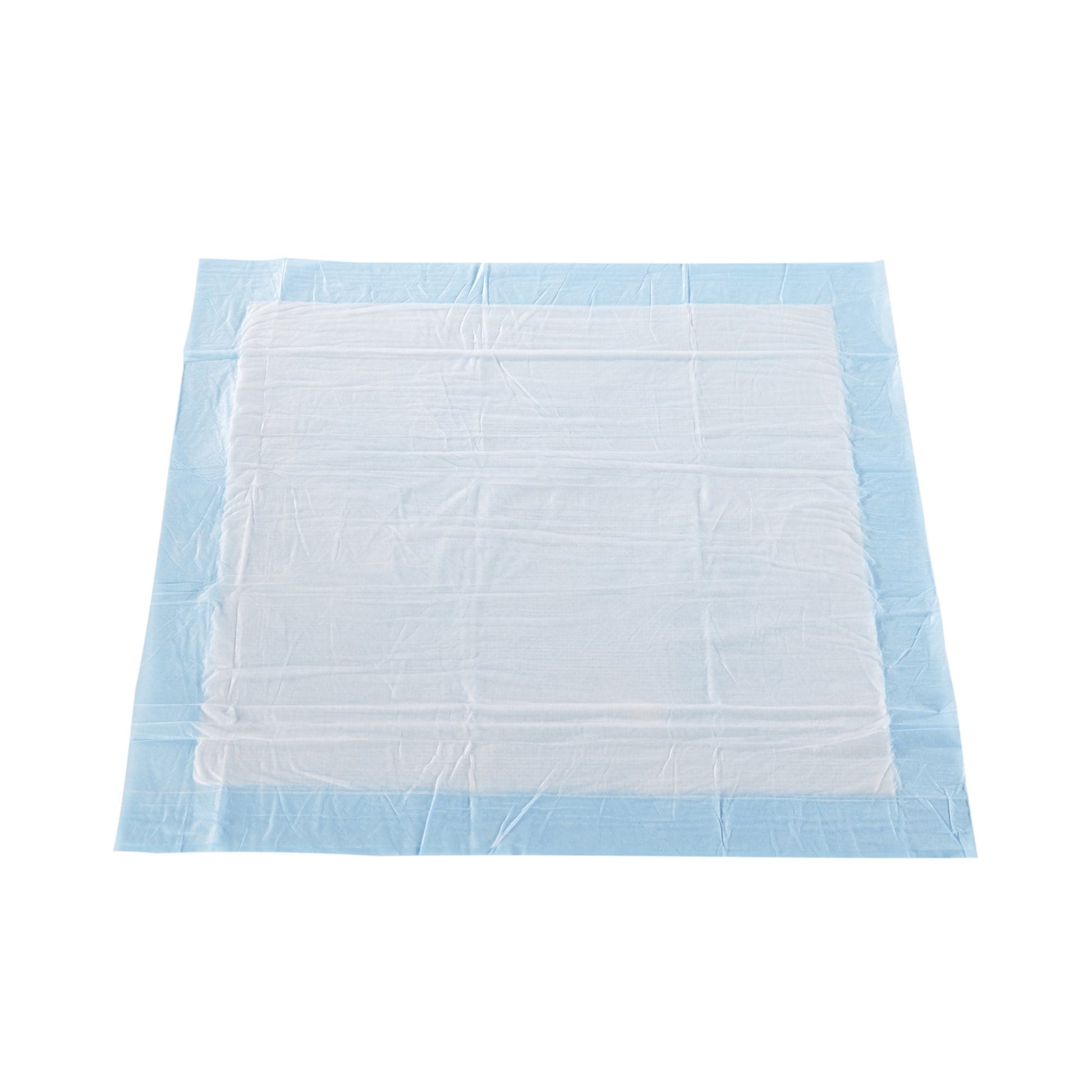 Light blue underpads, flat folded absorbent pads stacked in a pack