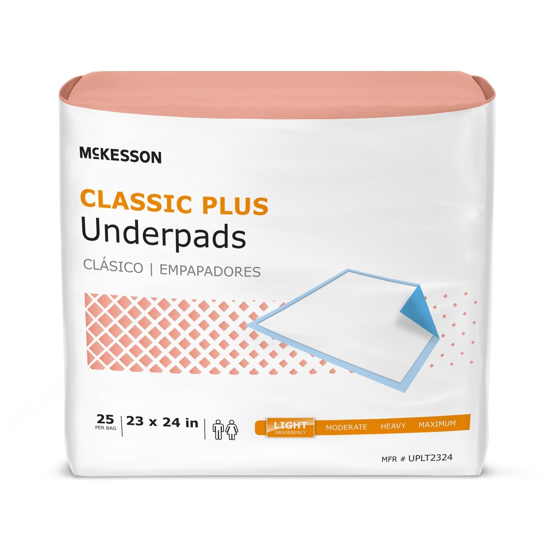 Classic Plus underpads pack, 23 x 24 in size, front label