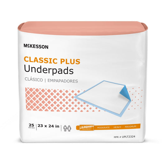 Classic Plus underpads pack, 23 x 24 in size, front label