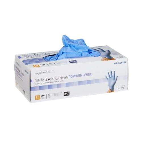 Powder-free nitrile exam gloves, XS size, blue gloves in box