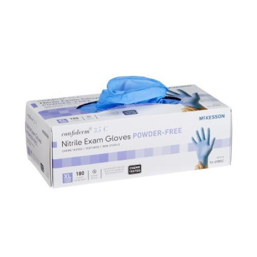 Powder-free nitrile exam gloves, XL size, blue gloves on box