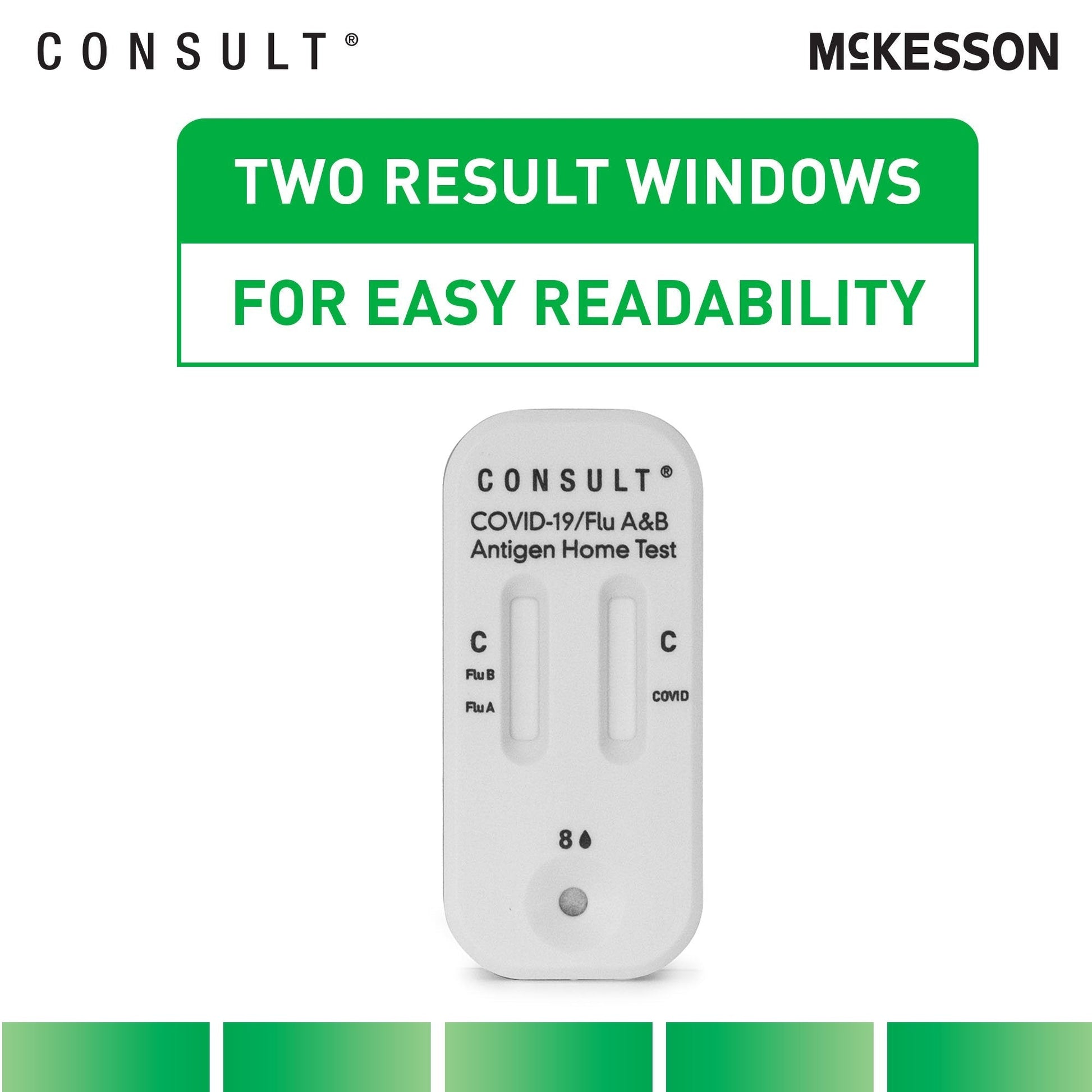 Home test device with two result windows for easy readability