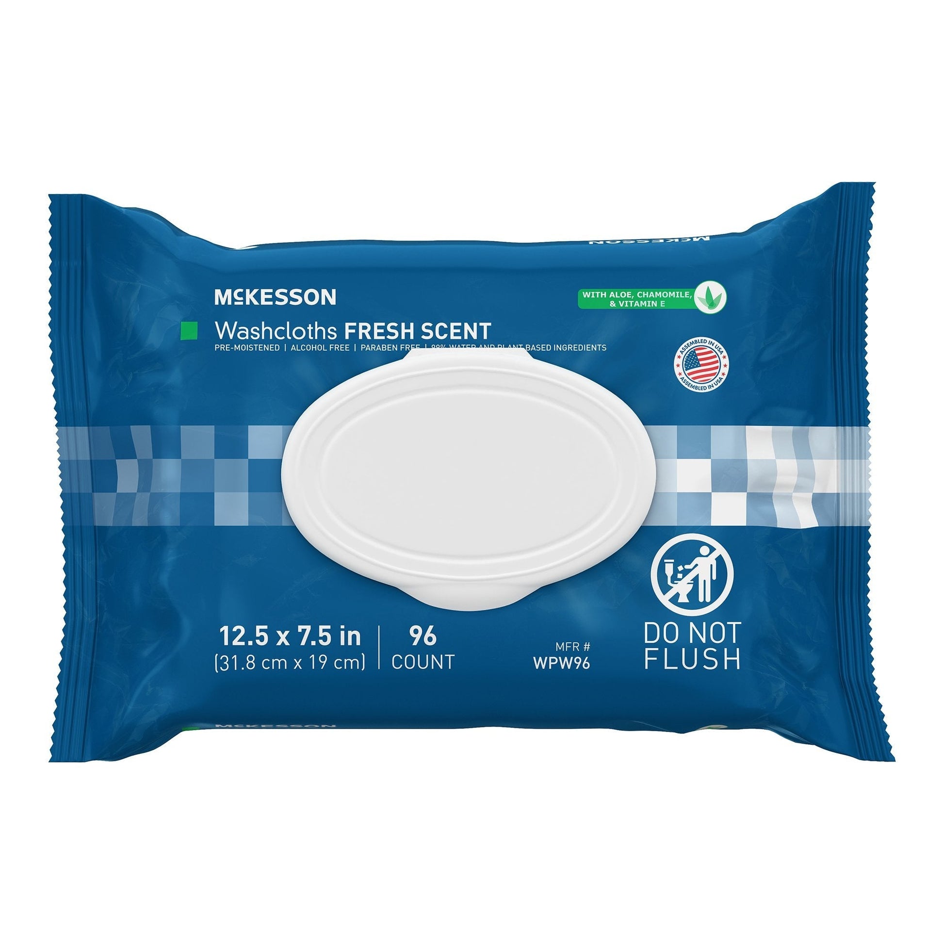 Fresh Scent disposable washcloths with aloe & chamomile, 12.5x7.5 in, pack of 96