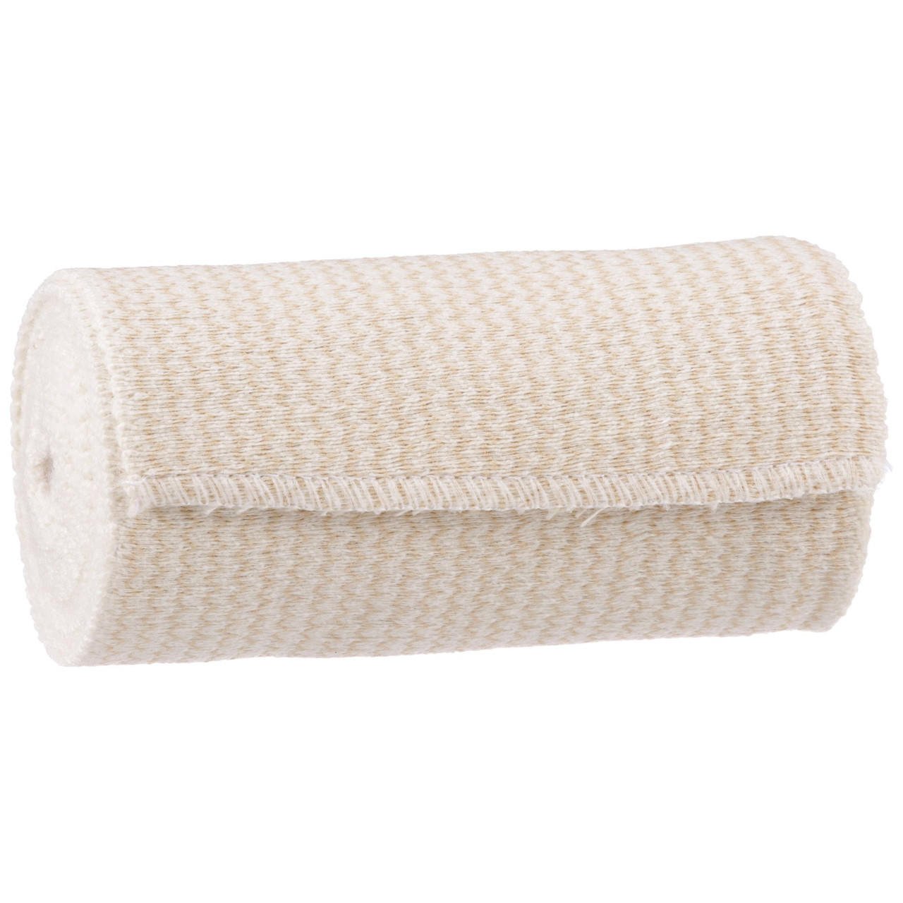 White elastic hook-and-loop bandage roll with woven texture, 4 in x 5 yd
